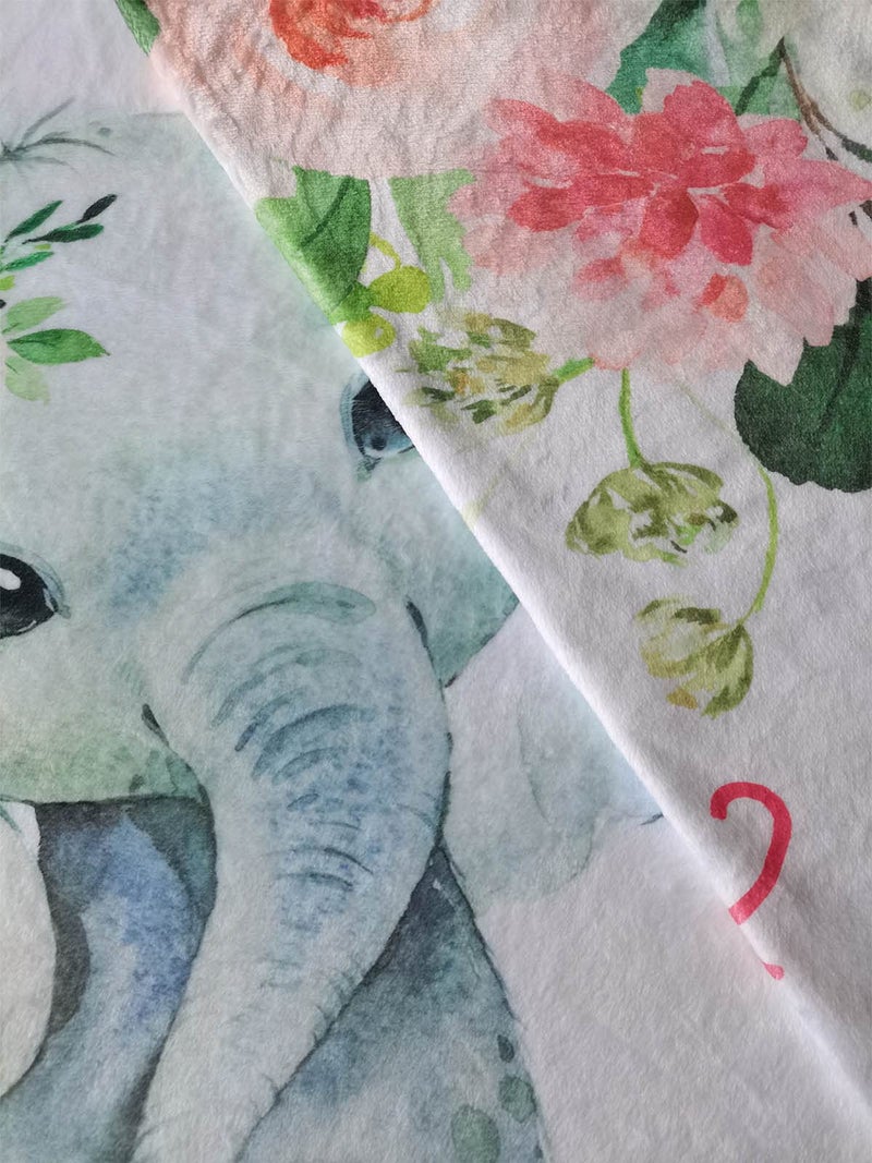 Popfavors Floral Elephant Baby الشهرية Milestone Blanket Jungle Elephant Girl's Soft Fleece Blanket Monthly Milestone بطانية فتاة الفيل الحضانة الرضع حديثي الولادة يتضمن علامة (أبيض 50 × 40 بوصة) - Image 5